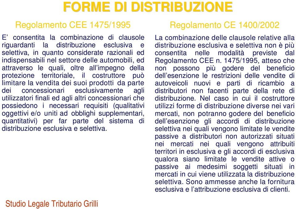 agli altri concessionari che possiedono i necessari requisiti (qualitativi oggettivi e/o uniti ad obblighi supplementari, quantitativi) per far parte del sistema di distribuzione esclusiva e