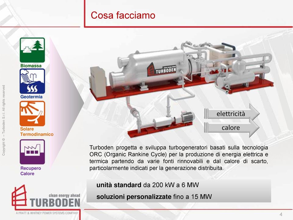 di energia elettrica e termica partendo da varie fonti rinnovabili e dal calore di scarto,