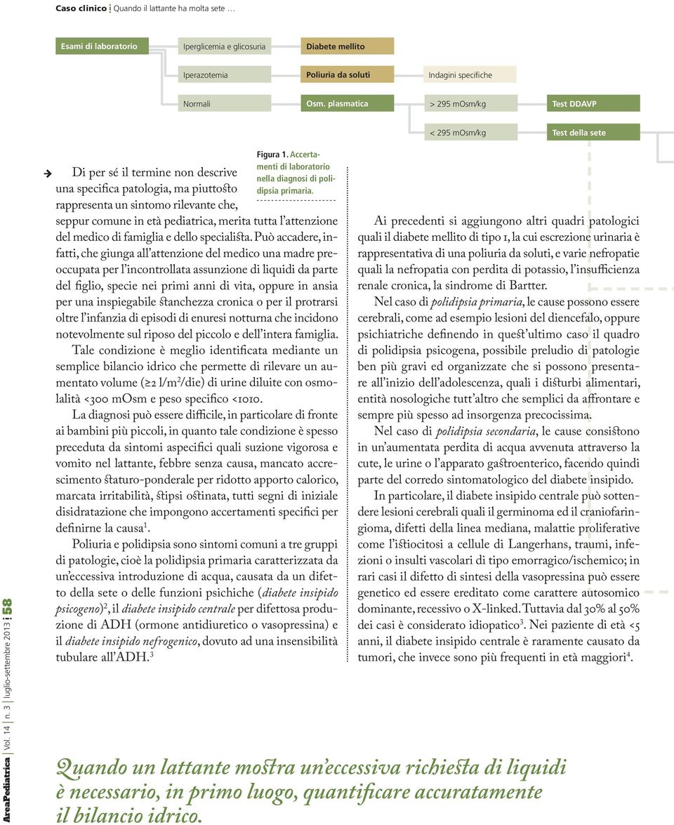 Accertamenti di laboratorio nella diagnosi di polidipsia primaria. seppur comune in età pediatrica, merita tutta l attenzione del medico di famiglia e dello specialista.