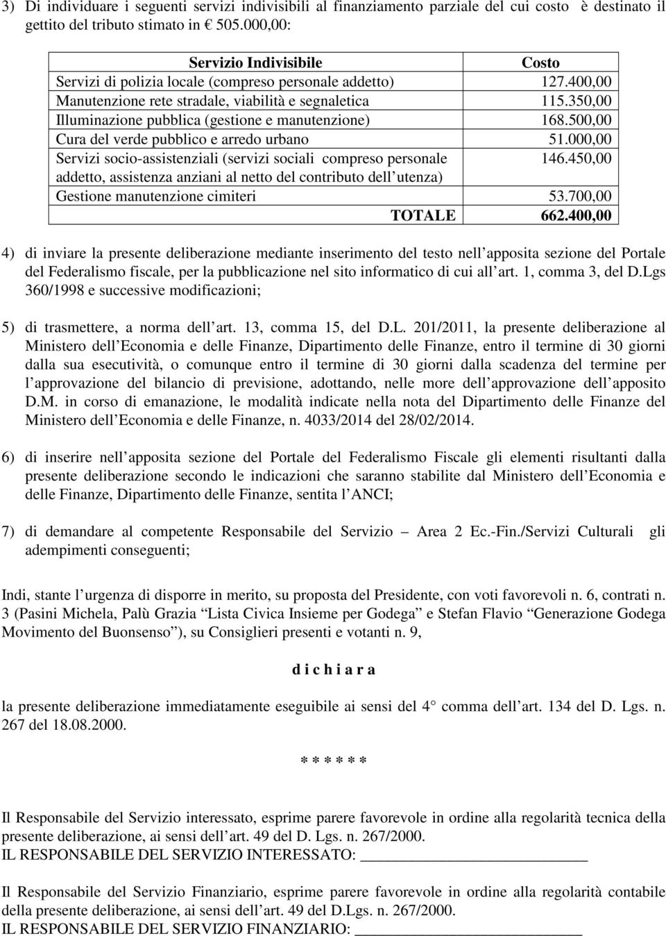 350,00 Illuminazione pubblica (gestione e manutenzione) 168.500,00 Cura del verde pubblico e arredo urbano 51.000,00 Servizi socio-assistenziali (servizi sociali compreso personale 146.