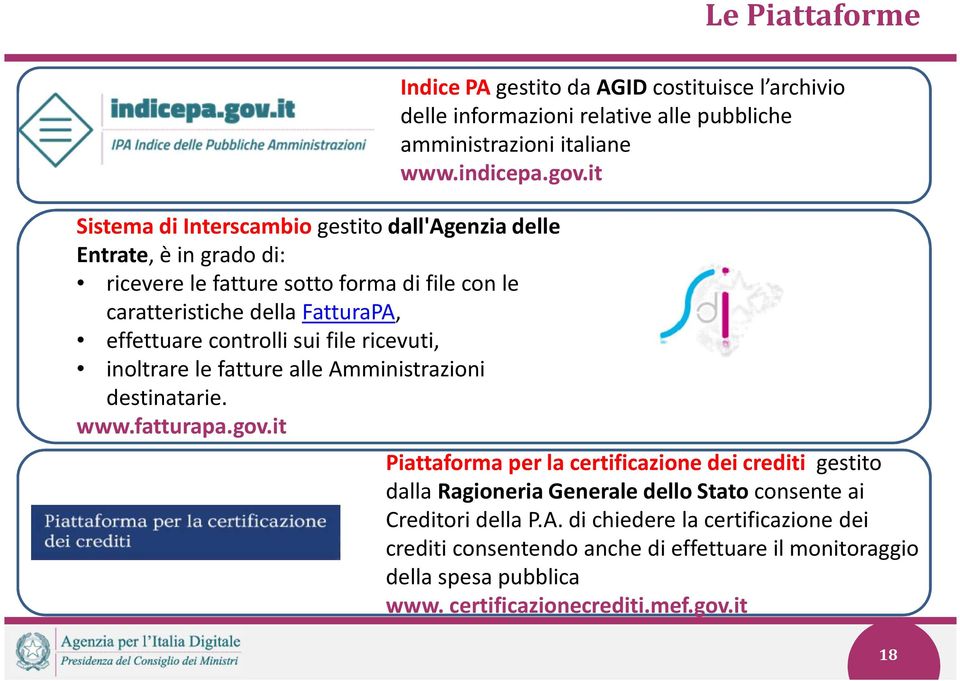it Indice PA gestito da AGIDcostituisce l archivio delle informazioni relative alle pubbliche amministrazioni italiane www.indicepa.gov.