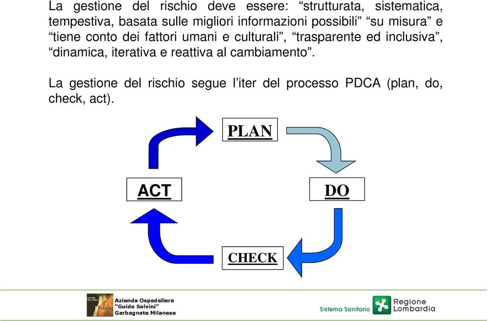 culturali, trasparente ed inclusiva, dinamica, iterativa e reattiva al cambiamento.