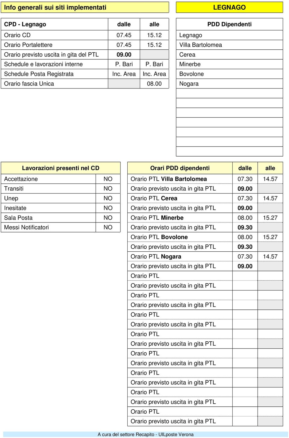 Bari Minerbe Schedule Posta Registrata Inc. Area Inc. Area Bovolone Orario fascia Unica 08.