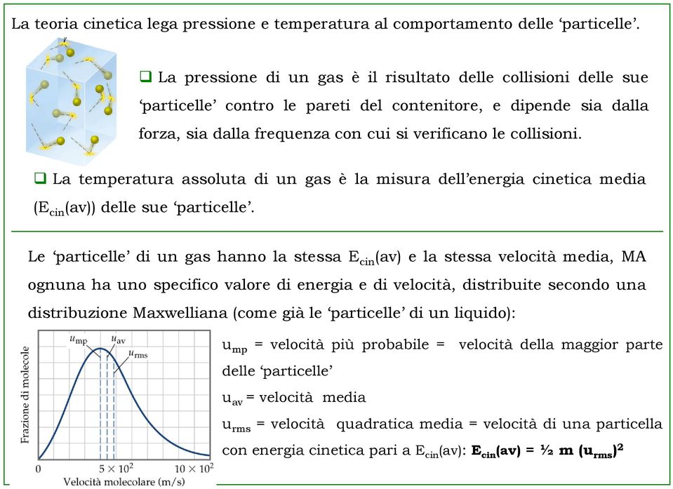 La temperatura assoluta di un gas è la misura dell energia cinetica media (E cin (av)) delle sue particelle.