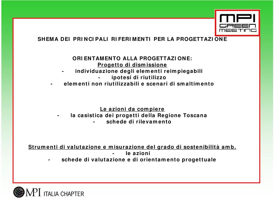 un futuro Le verde azioni da compiere o al verde - la casistica dei progetti della Regione Toscana - schede di rilevamento