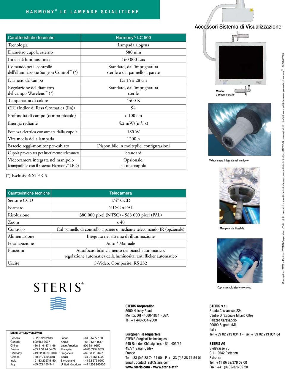 Formato Risoluzione Telecamera 1/4 CCD NTSC o PAL 380 000 pixel (NTSC) - 588 000 pixel (PAL) Zoom x 40 Controllo Alimentazione Focalizzazione Funzioni Lampada alogena 580 mm 160 000 Lux Standard,