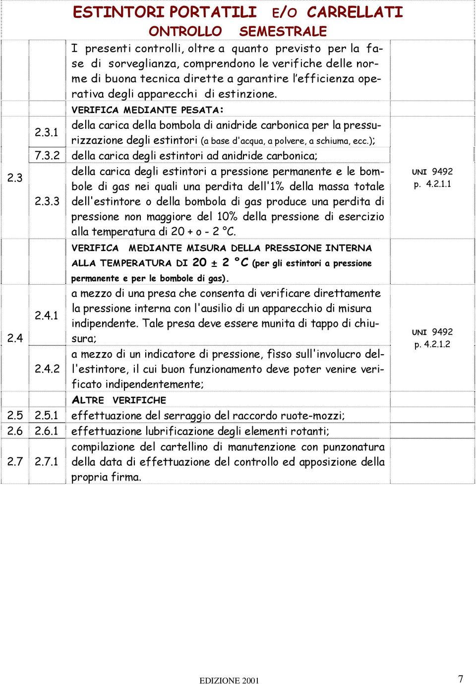 VERIFICA MEDIANTE PESATA: della carica della bombola di anidride carbonica per la pressurizzazione degli estintori (a base d'acqua, a polvere, a schiuma, ecc.); 2.3.