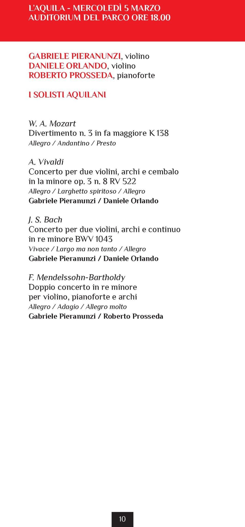 8 RV 522 Allegro / Larghetto spiritoso / Allegro Gabriele Pieranunzi / Daniele Orlando J. S.