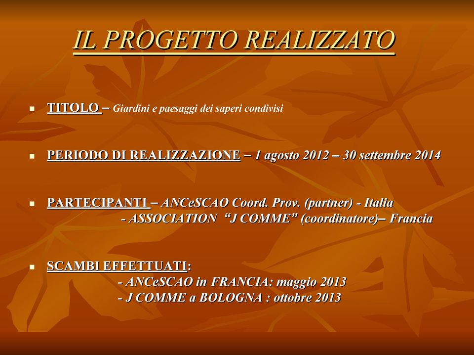 Prov. (partner) - Italia - ASSOCIATION J J COMME (coordinatore) Francia SCAMBI