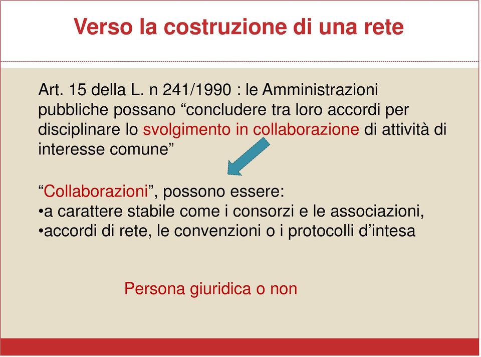 disciplinare lo svolgimento in collaborazione di attività di interesse comune Collaborazioni,