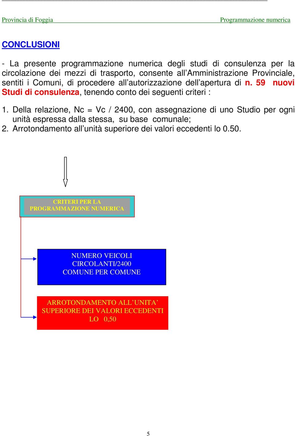 59 nuovi Studi di consulenza, tenendo conto dei seguenti criteri : 1.