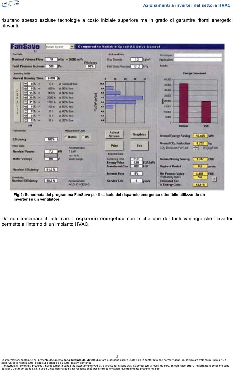 2: Schermata del programma FanSave per il calcolo del risparmio energetico ottenibile utilizzando