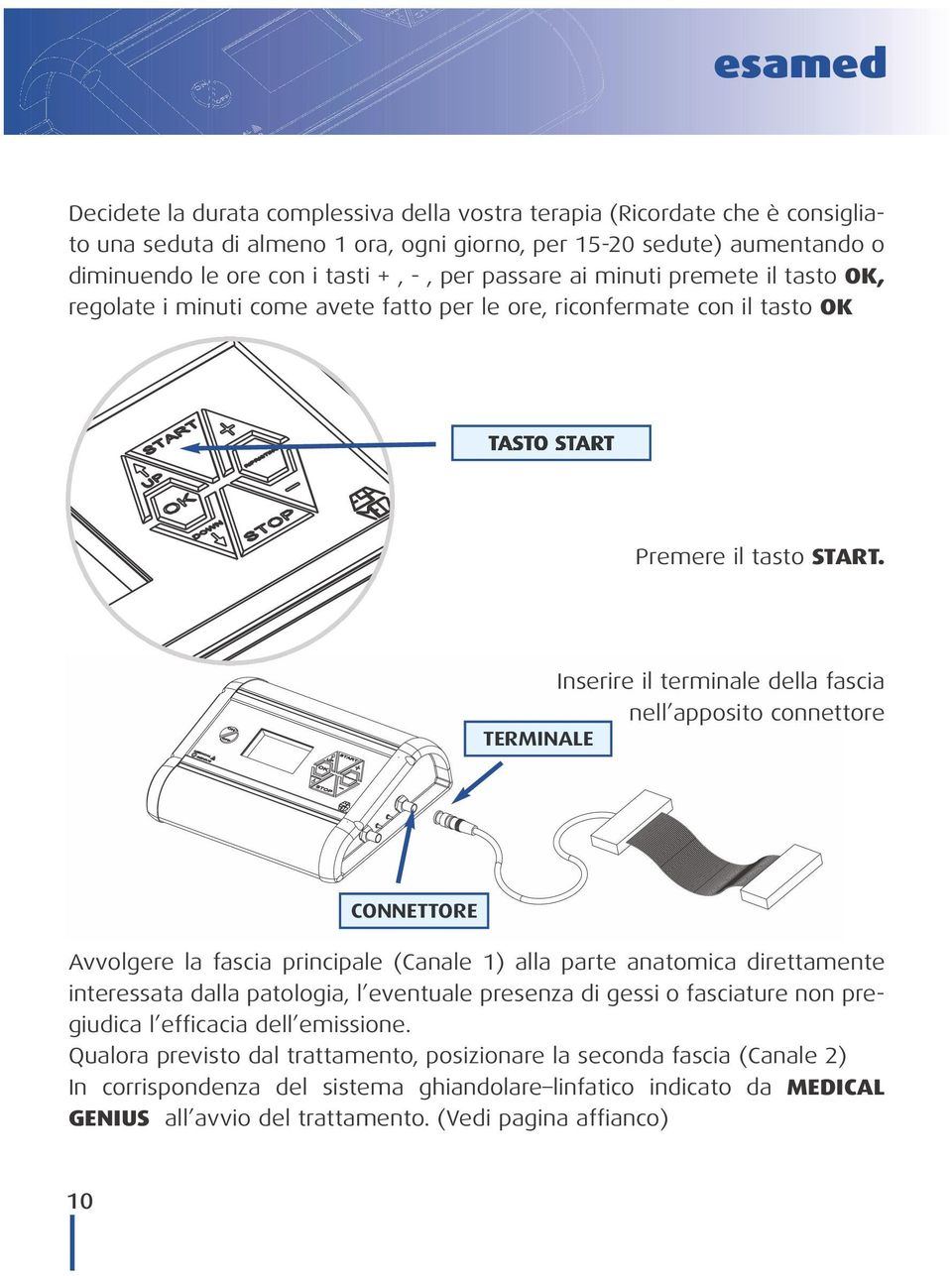 Inserire il terminale della fascia nell apposito connettore TERMINALE CONNETTORE Avvolgere la fascia principale (Canale 1) alla parte anatomica direttamente interessata dalla patologia, l eventuale