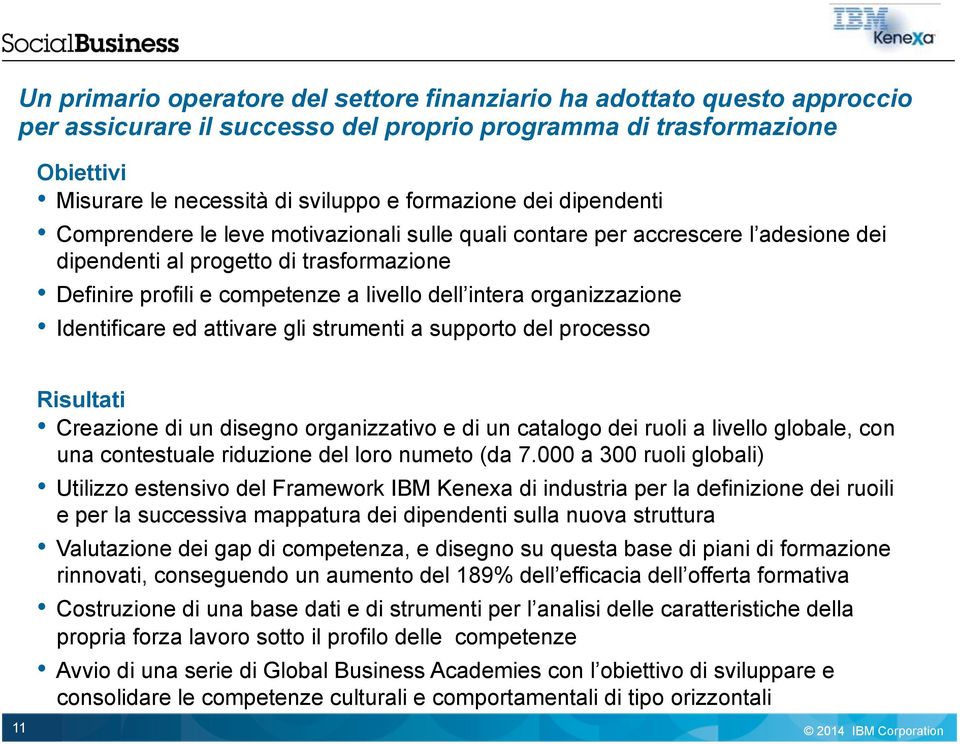 organizzazione Identificare ed attivare gli strumenti a supporto del processo 11 Risultati Creazione di un disegno organizzativo e di un catalogo dei ruoli a livello globale, con una contestuale