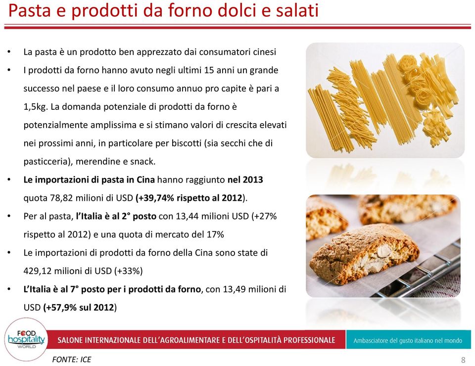 La domanda potenziale di prodotti da forno è potenzialmente amplissima e si stimano valori di crescita elevati nei prossimi anni, in particolare per biscotti (sia secchi che di pasticceria),