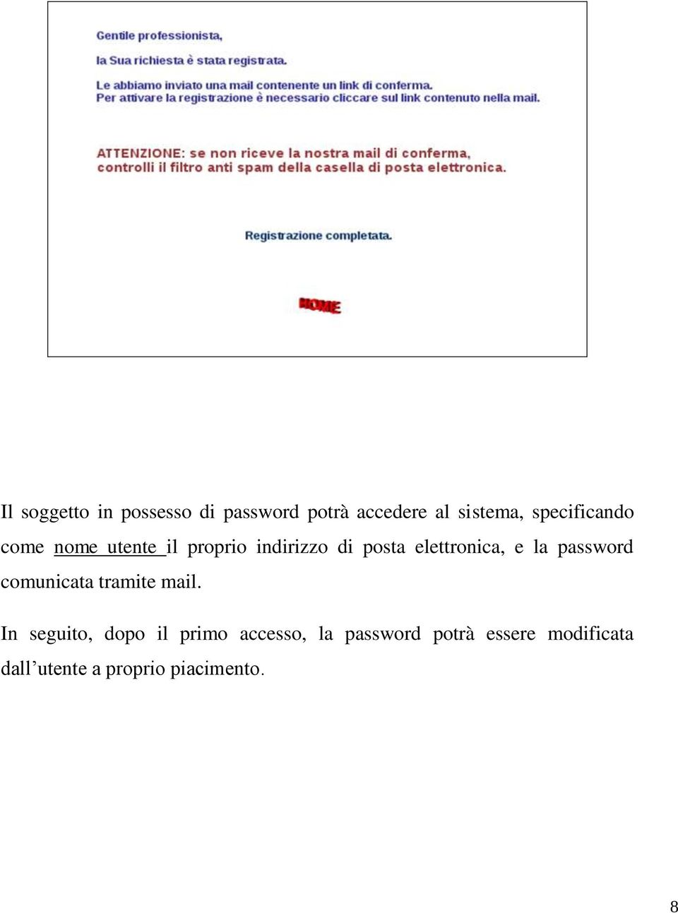 elettronica, e la password comunicata tramite mail.