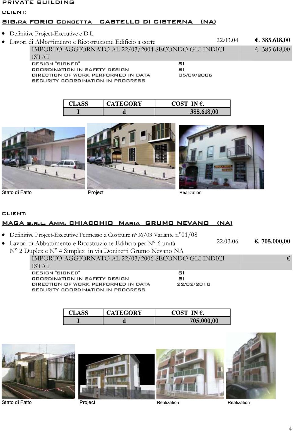 CHIACCHIO Maria GRUMO NEVANO (NA) Definitive -Executive Permesso a Costruire n 06/03 Variante n 01/08 Lavori di Abbattimento e Ricostruzione Edificio per N 6 unità 22.03.06. 705.