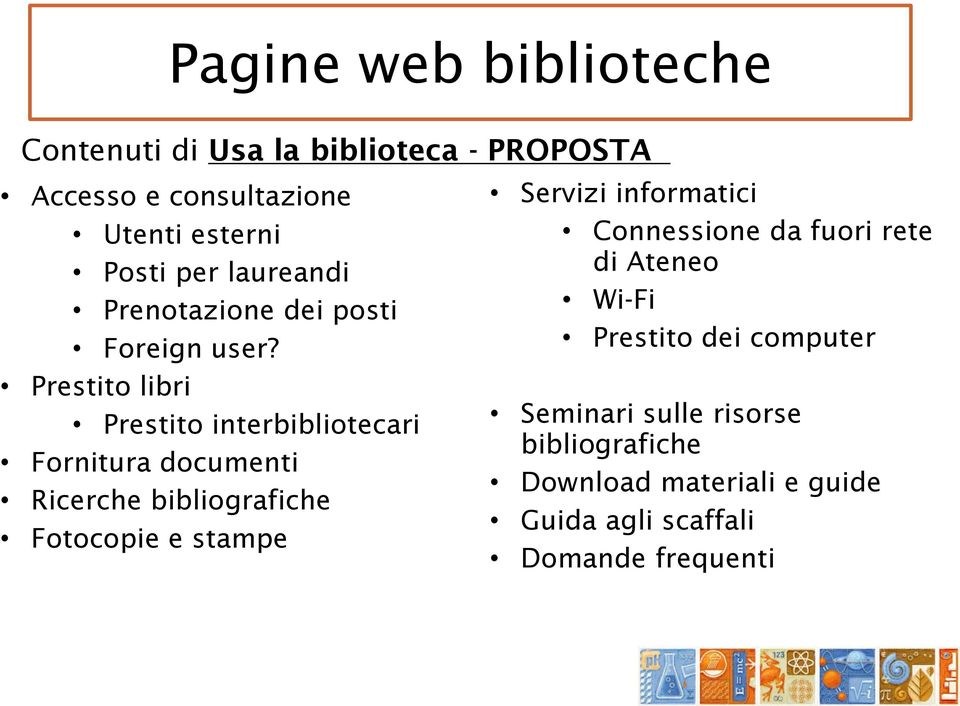 Prestito libri Prestito interbibliotecari Fornitura documenti Ricerche bibliografiche Fotocopie e stampe