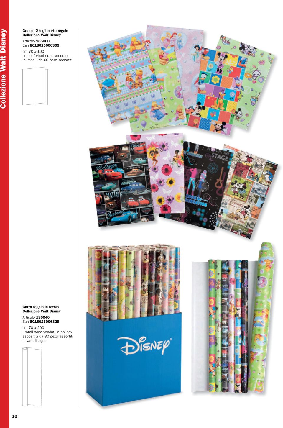 Carta regalo in rotolo Collezione Walt Disney Articolo 190040 Ean 8018025006329 cm 70 x