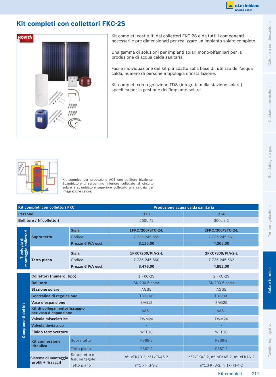 Facile individuazione del kit più adatto sulla base di: utilizzo dell acqua calda, numero di persone e tipologia d installazione.