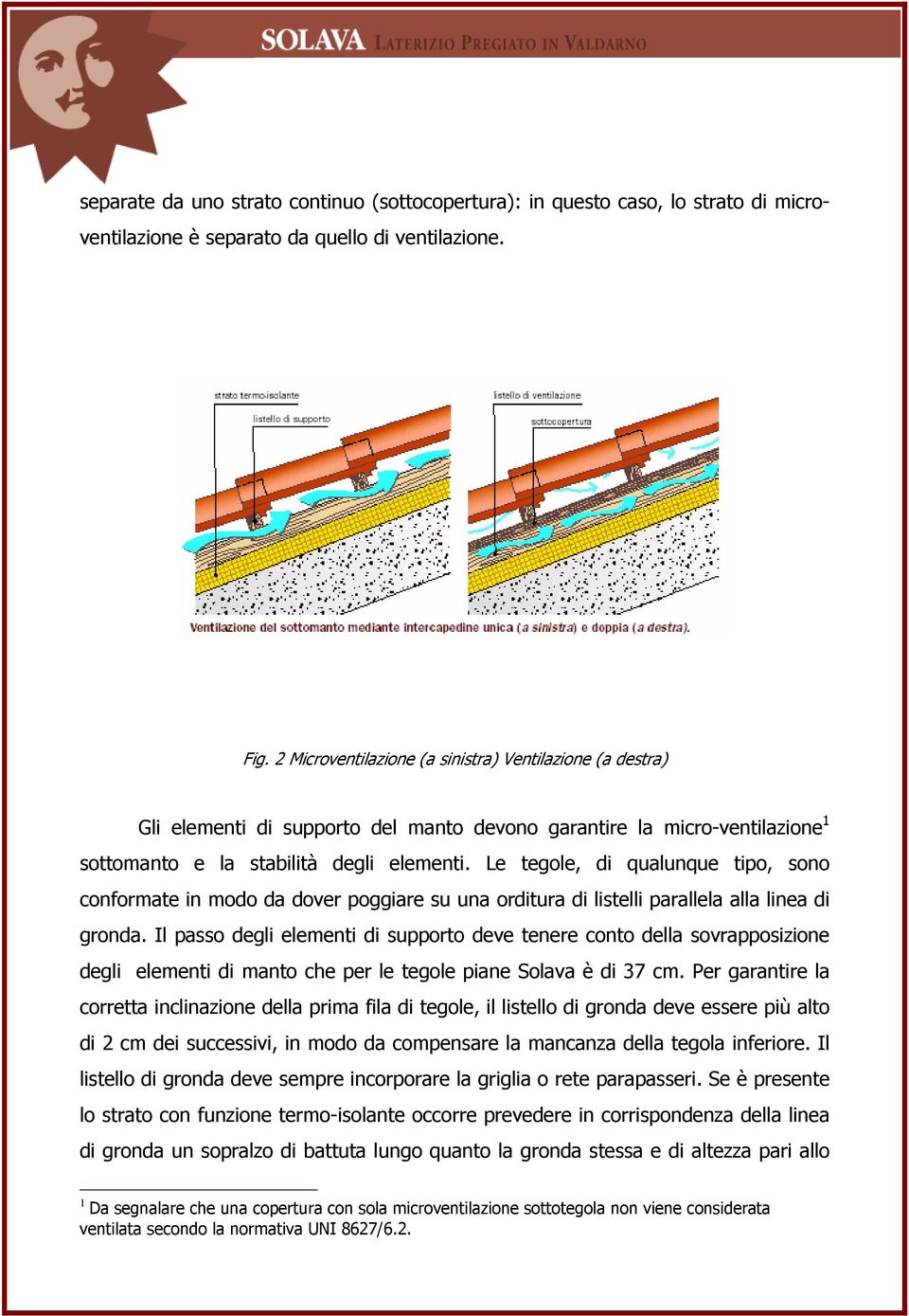 Le tegole, di qualunque tipo, sono conformate in modo da dover poggiare su una orditura di listelli parallela alla linea di gronda.