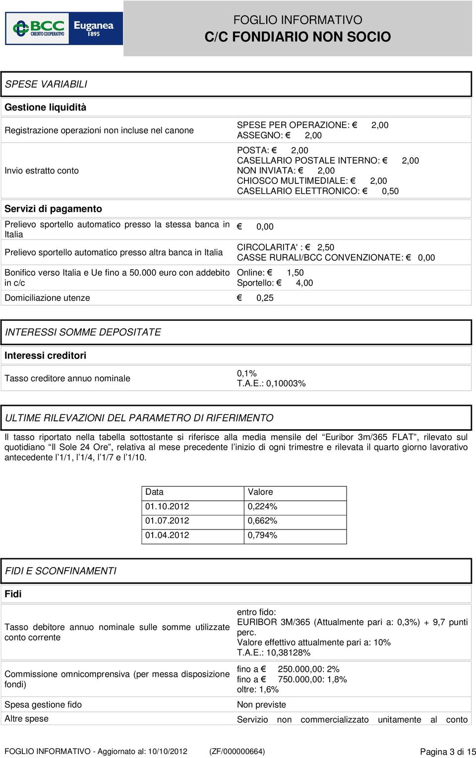 000 euro con addebito in c/c SPESE PER OPERAZIONE: 2,00 ASSEGNO: 2,00 POSTA: 2,00 CASELLARIO POSTALE INTERNO: 2,00 NON INVIATA: 2,00 CHIOSCO MULTIMEDIALE: 2,00 CASELLARIO ELETTRONICO: 0,50 0,00