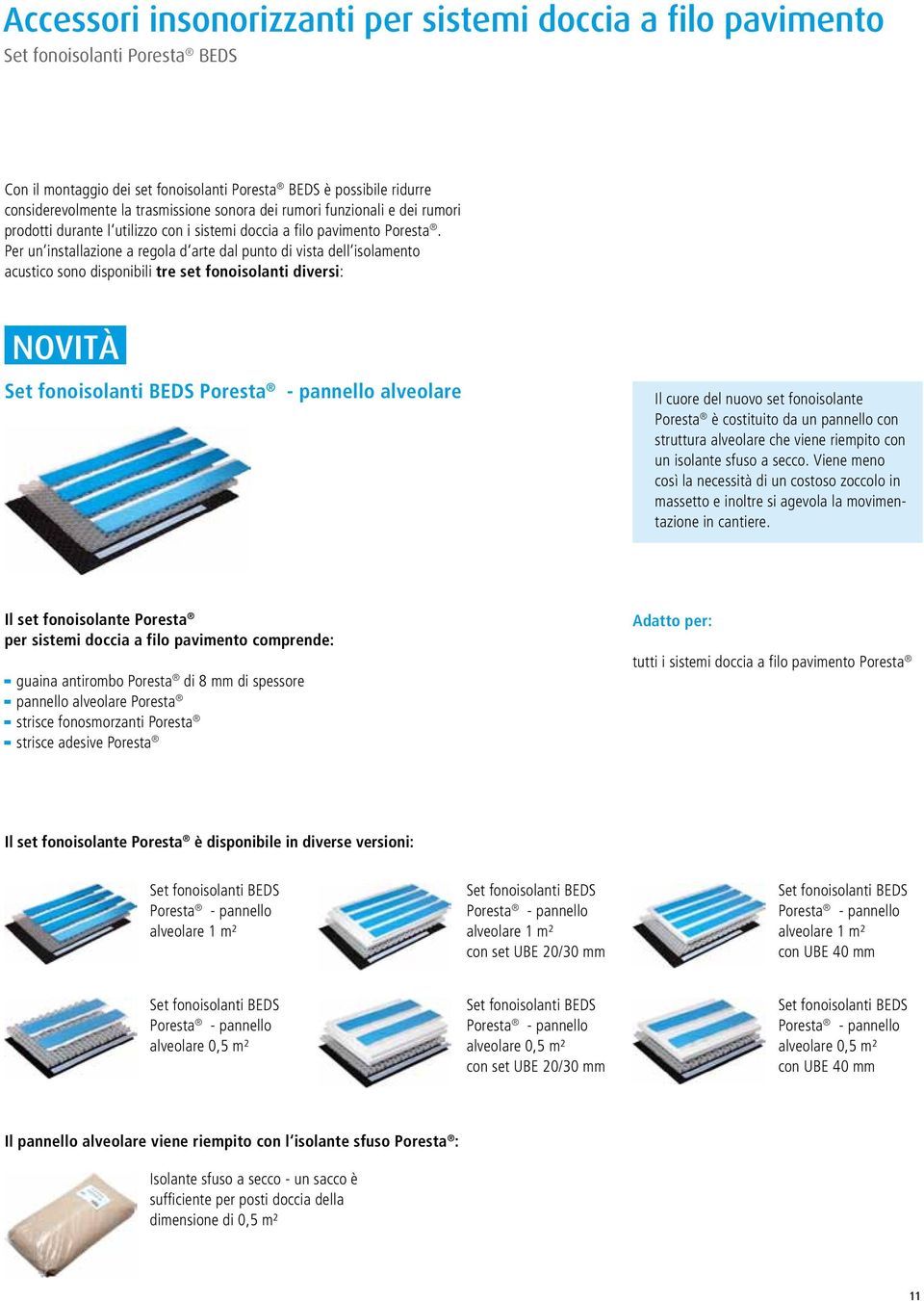 Per un installazione a regola d arte dal punto di vista dell isolamento acustico sono disponibili tre set fonoisolanti diversi: NOVITÀ Set fonoisolanti BEDS Poresta - pannello alveolare Il cuore del