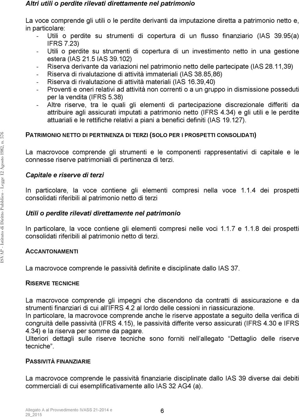 102) - Riserva derivante da variazioni nel patrimonio netto delle partecipate (IAS 28.11,39) - Riserva di rivalutazione di attività immateriali (IAS 38.