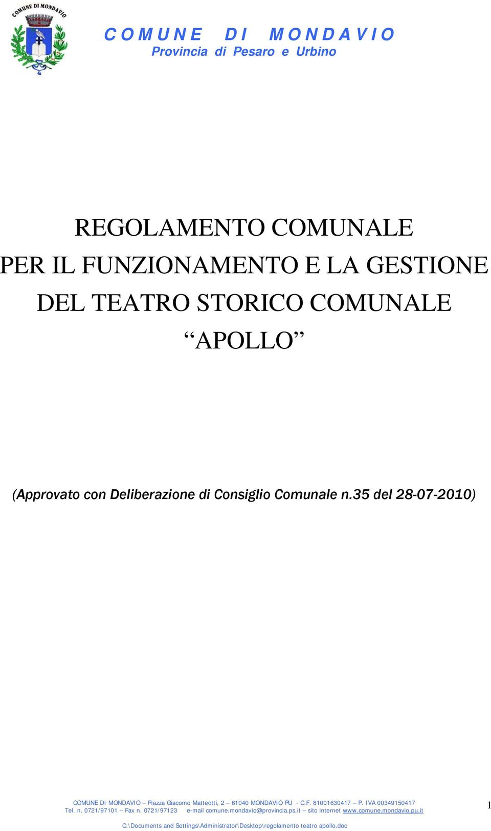 STORICO COMUNALE APOLLO (Approvato con