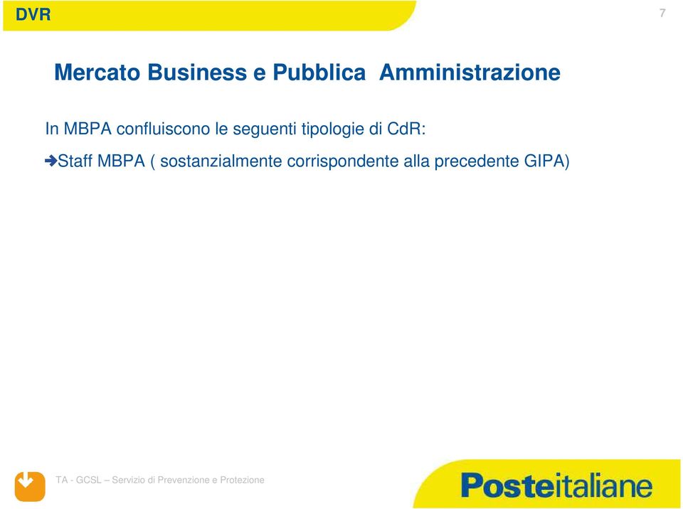 seguenti tipologie di CdR: Staff MBPA (