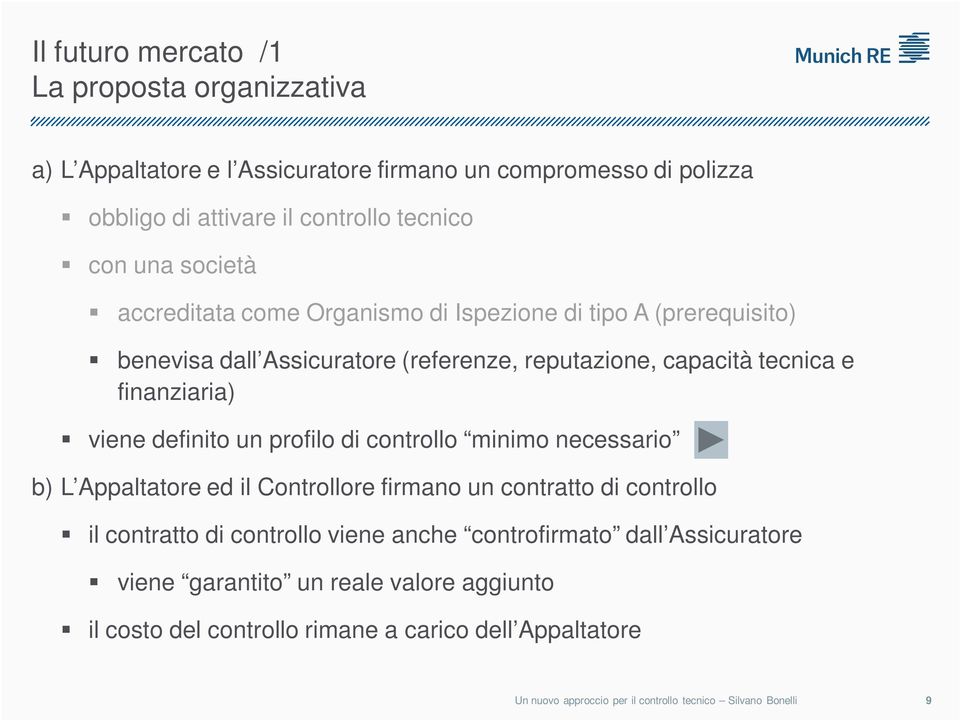 tecnica e finanziaria) viene definito un profilo di controllo minimo necessario b) L Appaltatore ed il Controllore firmano un contratto di controllo il