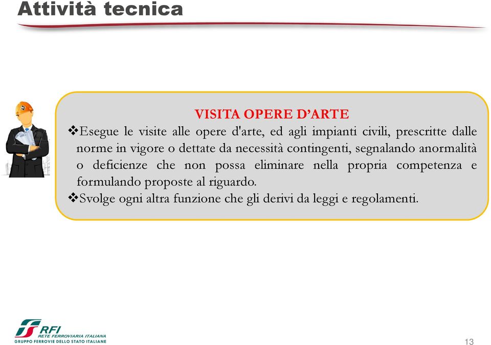 segnalando anormalità o deficienze che non possa eliminare nella propria competenza e