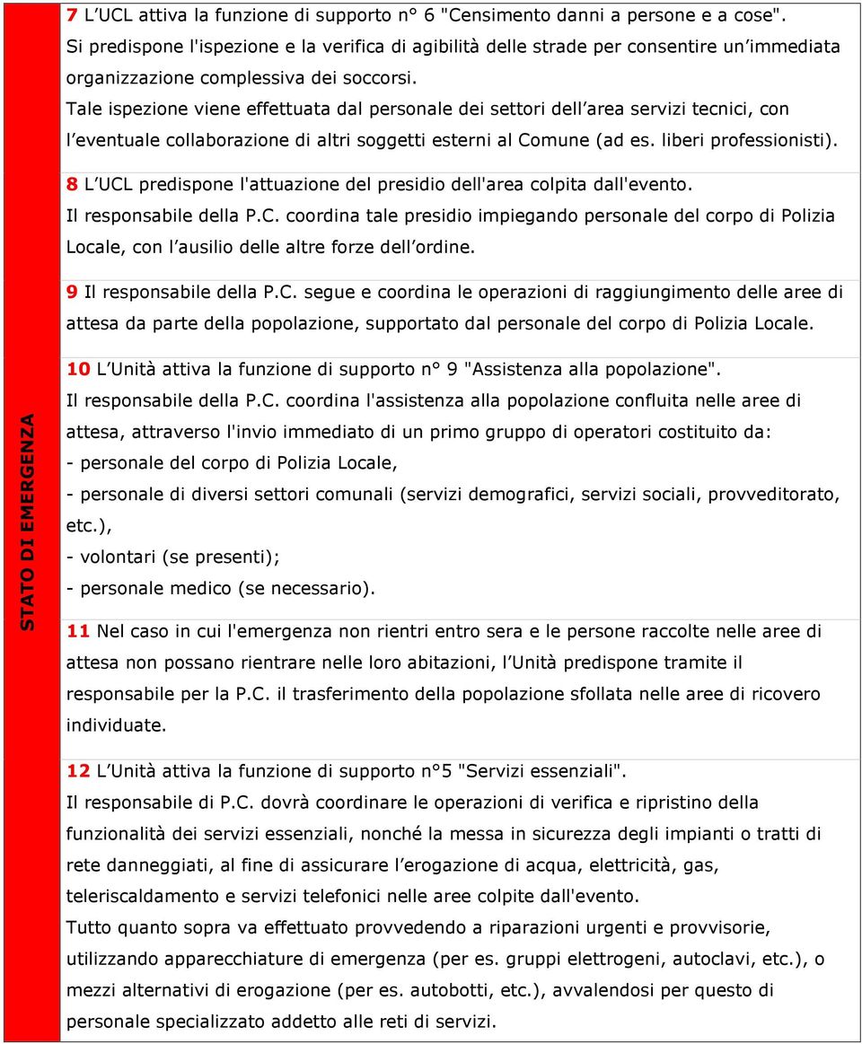 Tale ispezione viene effettuata dal personale dei settori dell area servizi tecnici, con l eventuale collaborazione di altri soggetti esterni al Comune (ad es. liberi professionisti).