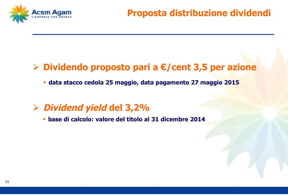 maggio, data pagamento 27 maggio 2015 Dividend yield