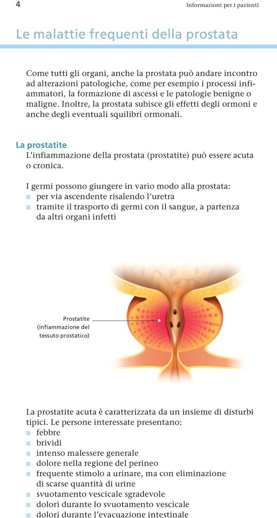 La prostatite L infiammazione della prostata (prostatite) può essere acuta o cronica.