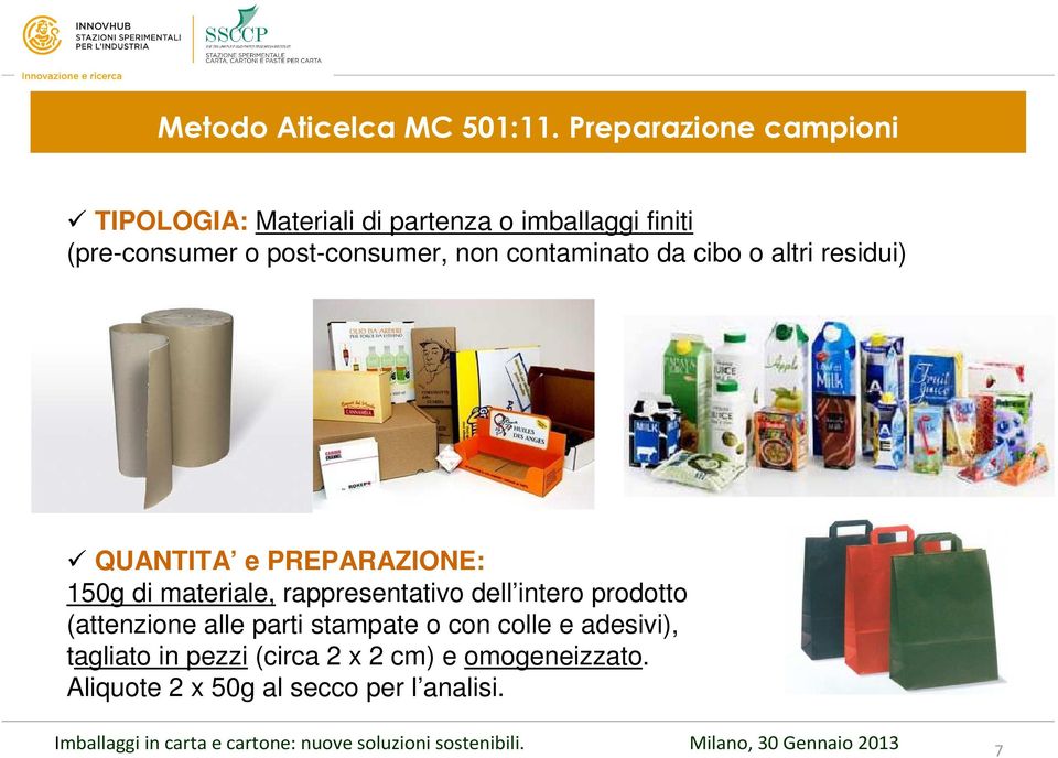 post-consumer, non contaminato da cibo o altri residui) QUANTITA e PREPARAZIONE: 150g di materiale,