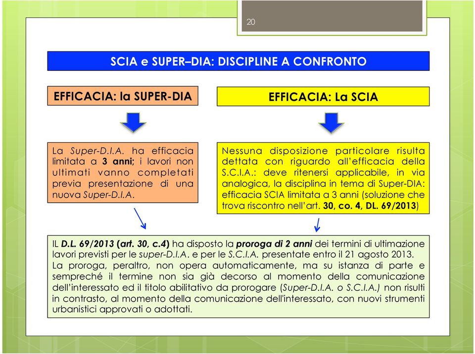 30, co. 4, DL. 69/2013) IL D.L. 69/2013 (art. 30, c.4) ha disposto la proroga di 2 anni dei termini di ultimazione lavori previsti per le super-d.i.a. e per le S.C.I.A.