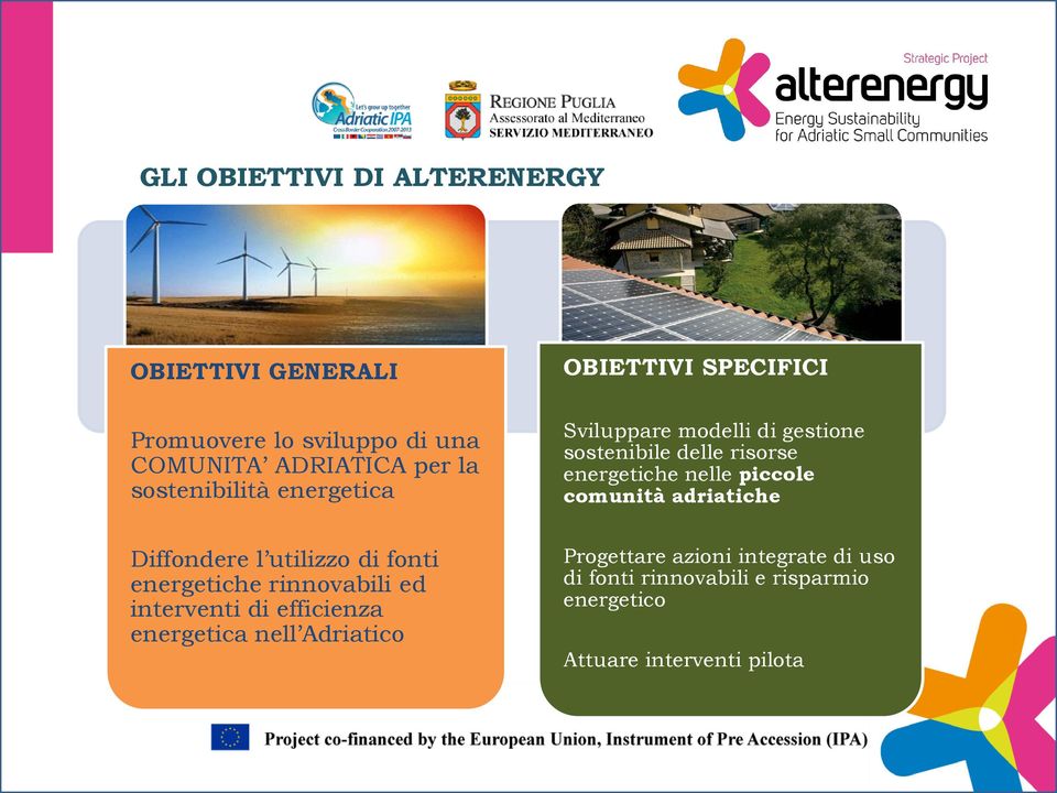 energetica nell Adriatico OBIETTIVI SPECIFICI Sviluppare modelli di gestione sostenibile delle risorse energetiche