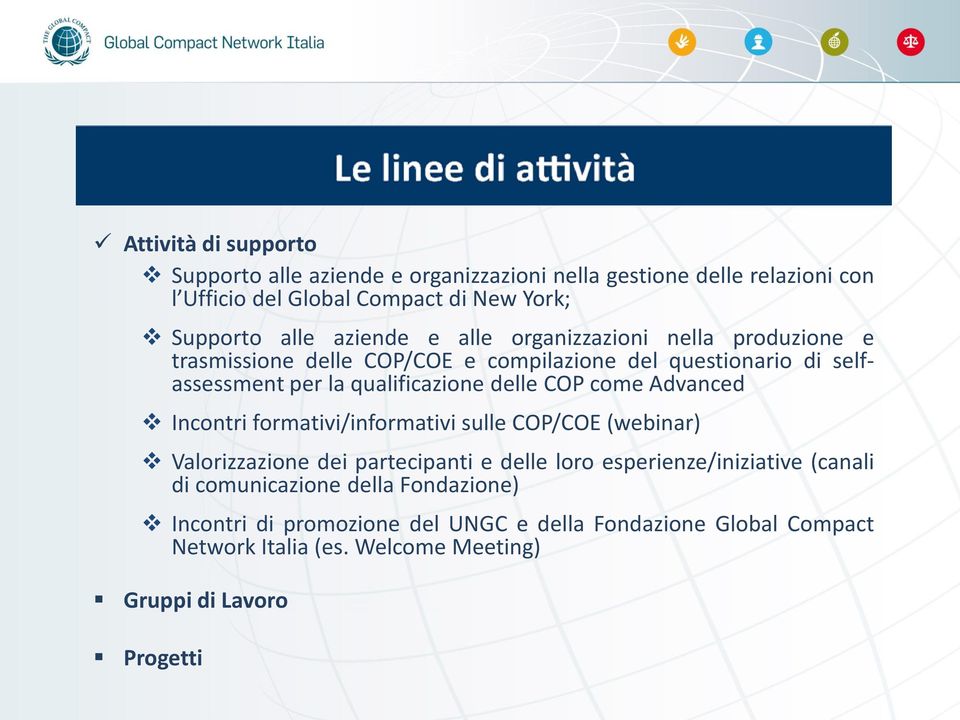 COP come Advanced Incontri formativi/informativi sulle COP/COE (webinar) Valorizzazione dei partecipanti e delle loro esperienze/iniziative (canali di