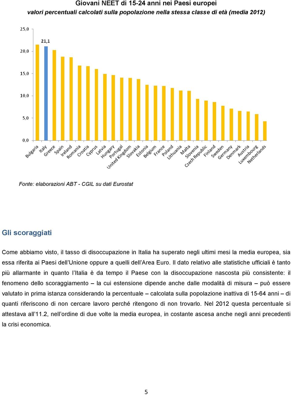 Il dato relativo alle statistiche ufficiali è tanto più allarmante in quanto l Italia è da tempo il Paese con la disoccupazione nascosta più consistente: il fenomeno dello scoraggiamento la cui