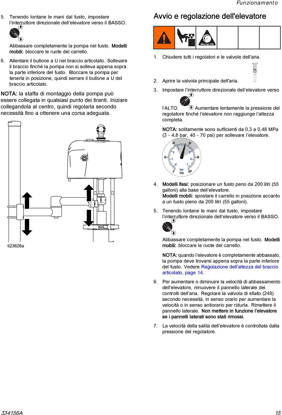 Bloccare la pompa per tenerla in posizione, quindi serrare il bullone a U del braccio articolato. NOTA: la staffa di montaggio della pompa può essere collegata in qualsiasi punto dei tiranti.