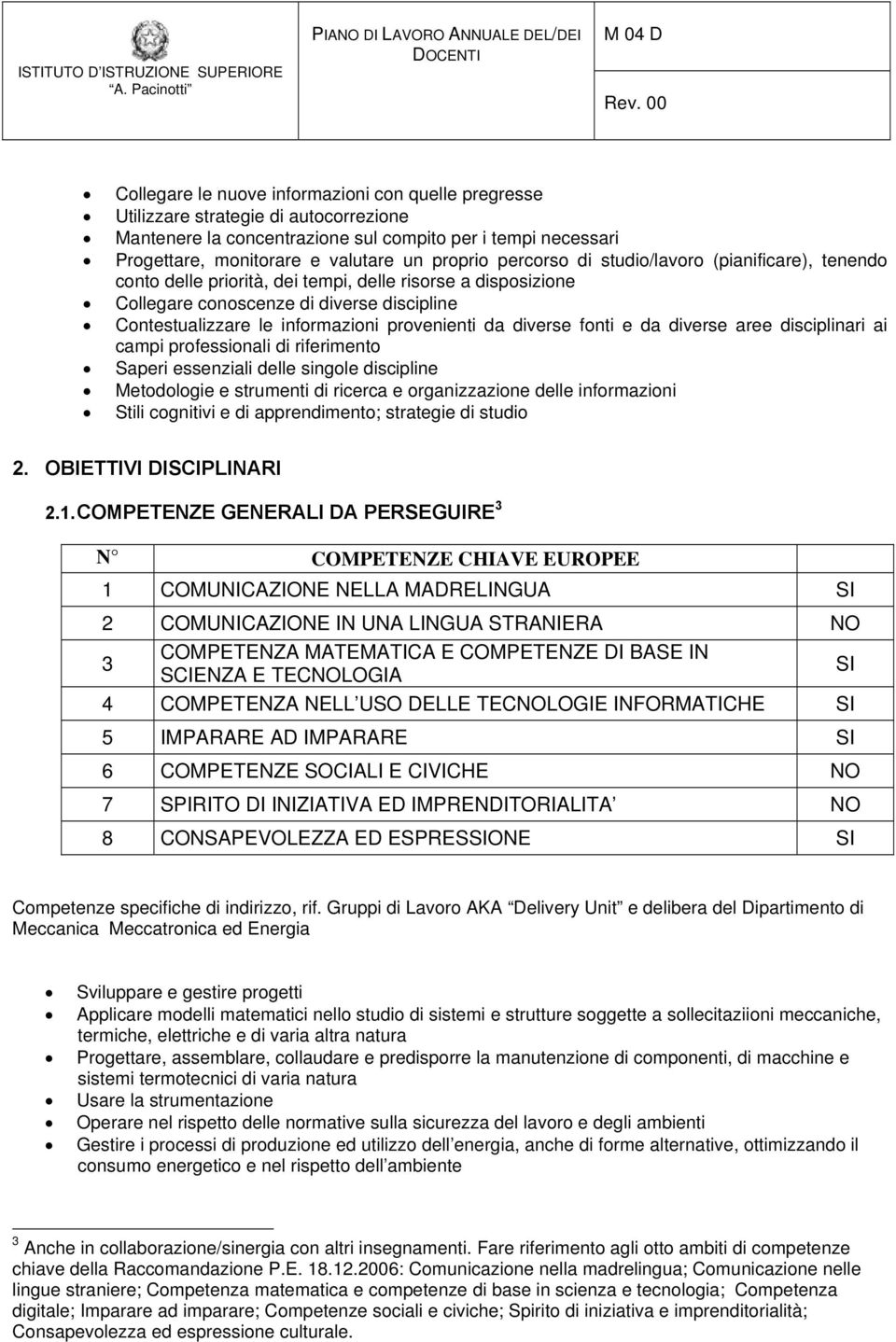 da diverse fonti e da diverse aree disciplinari ai campi professionali di riferimento Saperi essenziali delle singole discipline Metodologie e strumenti di ricerca e organizzazione delle informazioni