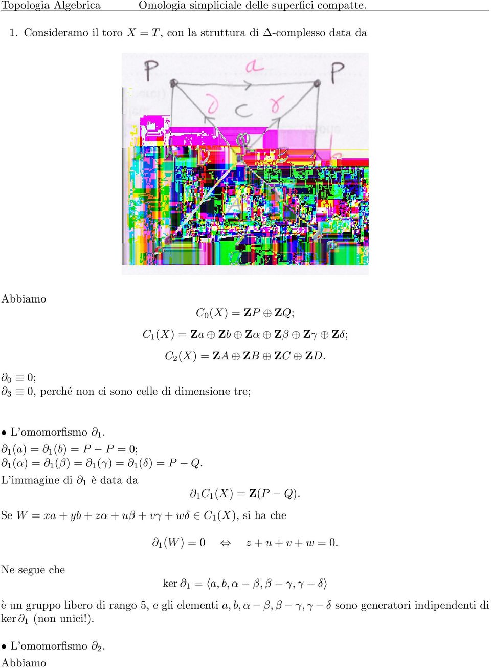 0 0; 3 0, perché non ci sono celle di dimensione tre; L omomorfismo 1. 1 (a) = 1 (b) = P P = 0; 1 (α) = 1 (β) = 1 (γ) = 1 (δ) = P Q.