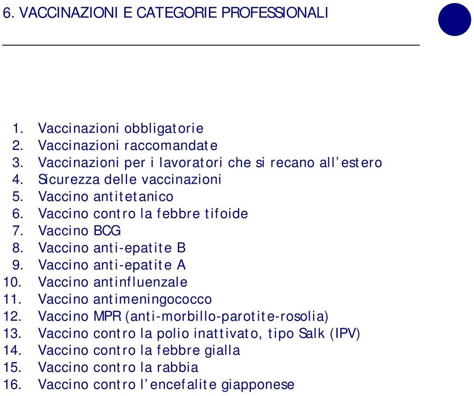 Vaccino anti-epatite A 10. Vaccino antinfluenzale 11. Vaccino antimeningococco 12. Vaccino MPR (anti-morbillo-parotite-rosolia) 13.
