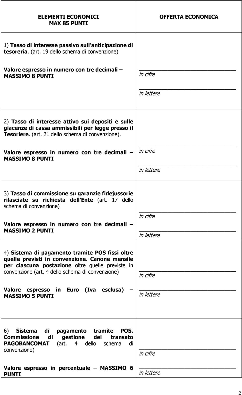 MASSIMO 8 PUNTI 3) Tasso di commissione su garanzie fidejussorie rilasciate su richiesta dell Ente (art.