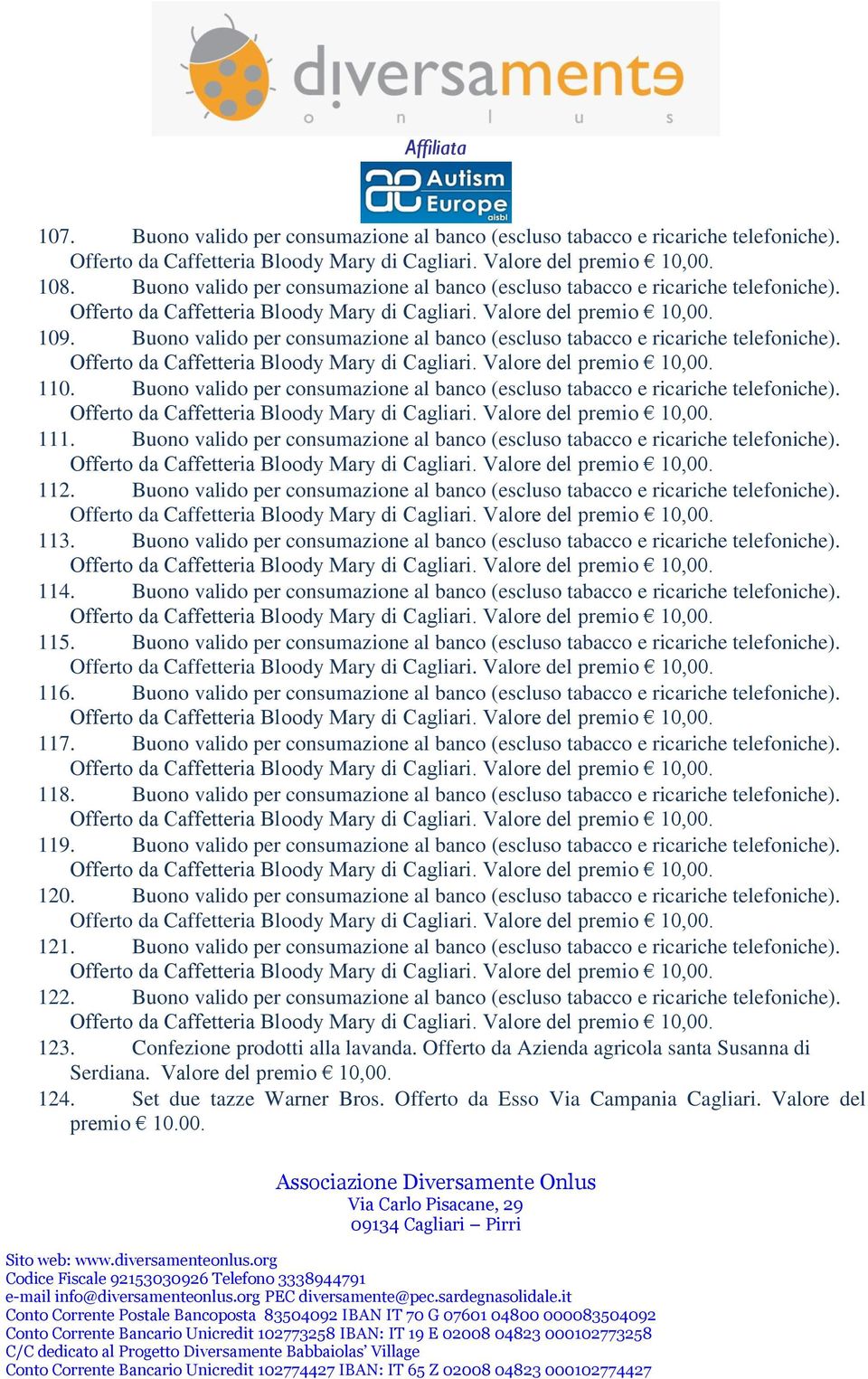 Buono valido per consumazione al banco (escluso tabacco e ricariche telefoniche). 112. Buono valido per consumazione al banco (escluso tabacco e ricariche telefoniche). 113.