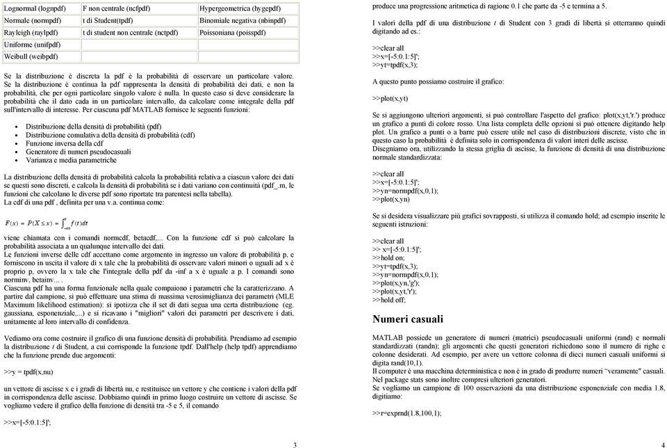 Se la dstrbuzone è contnua la pdf rappresenta la denstà d probabltà de dat, e non la probabltà, che per ogn partcolare sngolo valore è nulla.