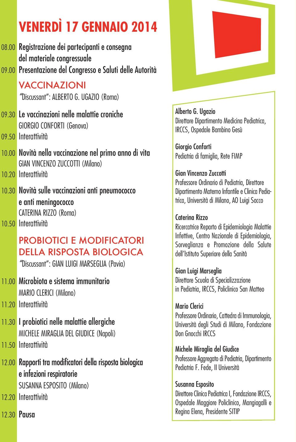 20 Interattività 10.30 Novità sulle vaccinazioni anti pneumococco e anti meningococco CATERINA RIZZO (Roma) 10.