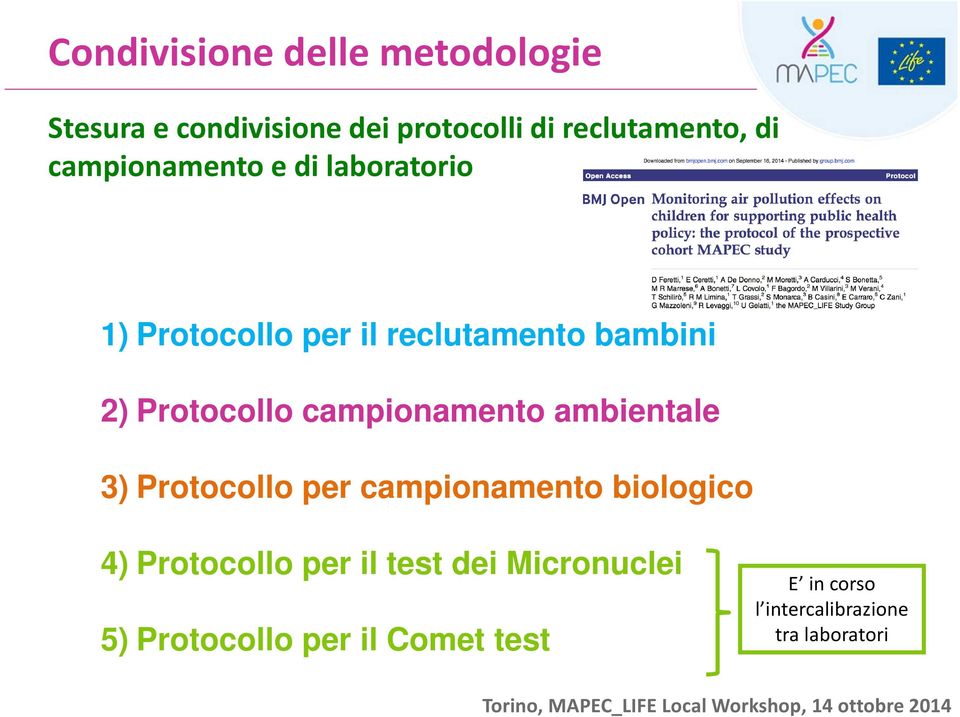 campionamento ambientale 3) Protocollo per campionamento biologico 4) Protocollo per il