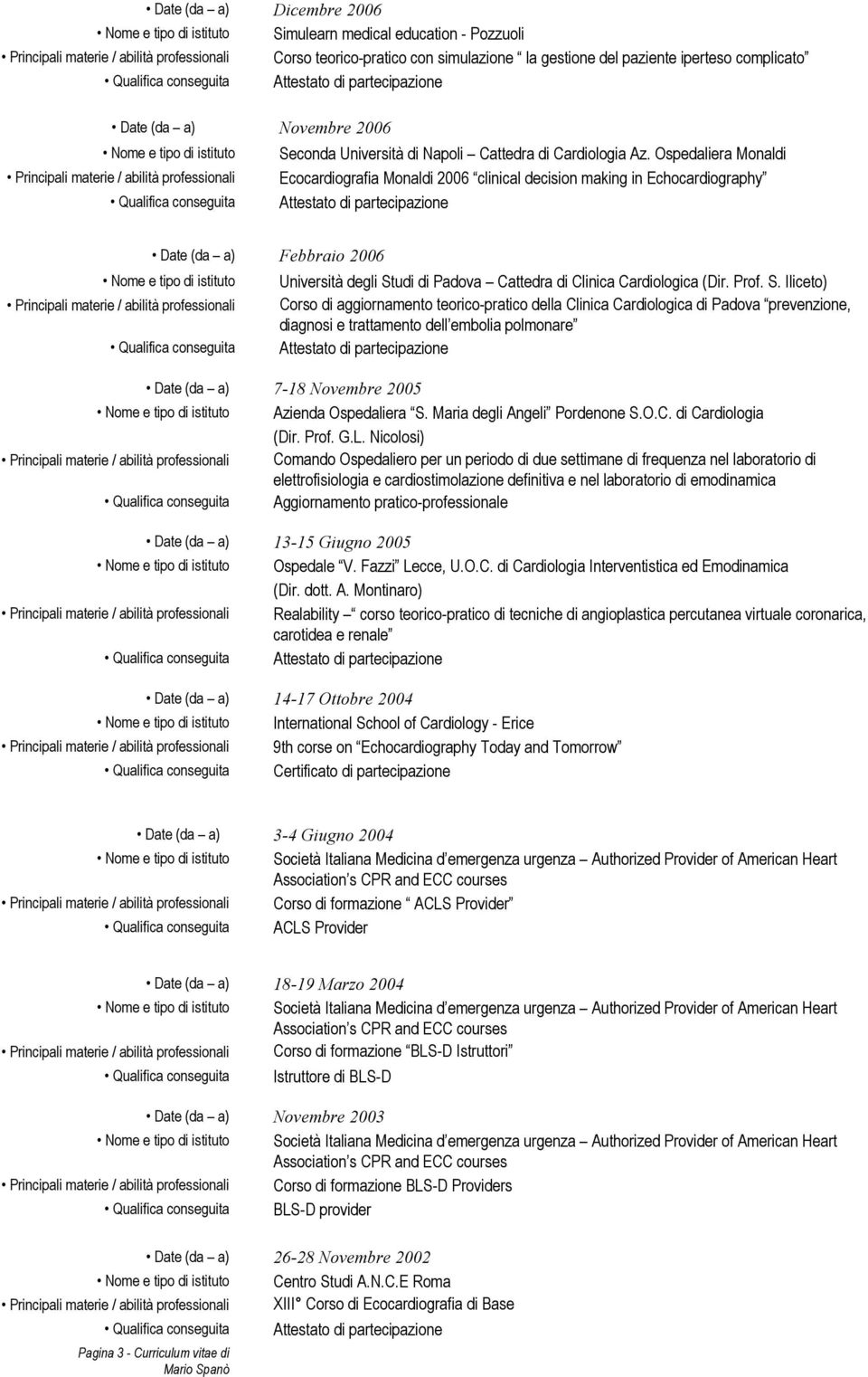 Ospedaliera Monaldi Principali materie / abilità professionali Ecocardiografia Monaldi 2006 clinical decision making in Echocardiography Date (da a) Febbraio 2006 Nome e tipo di istituto Università